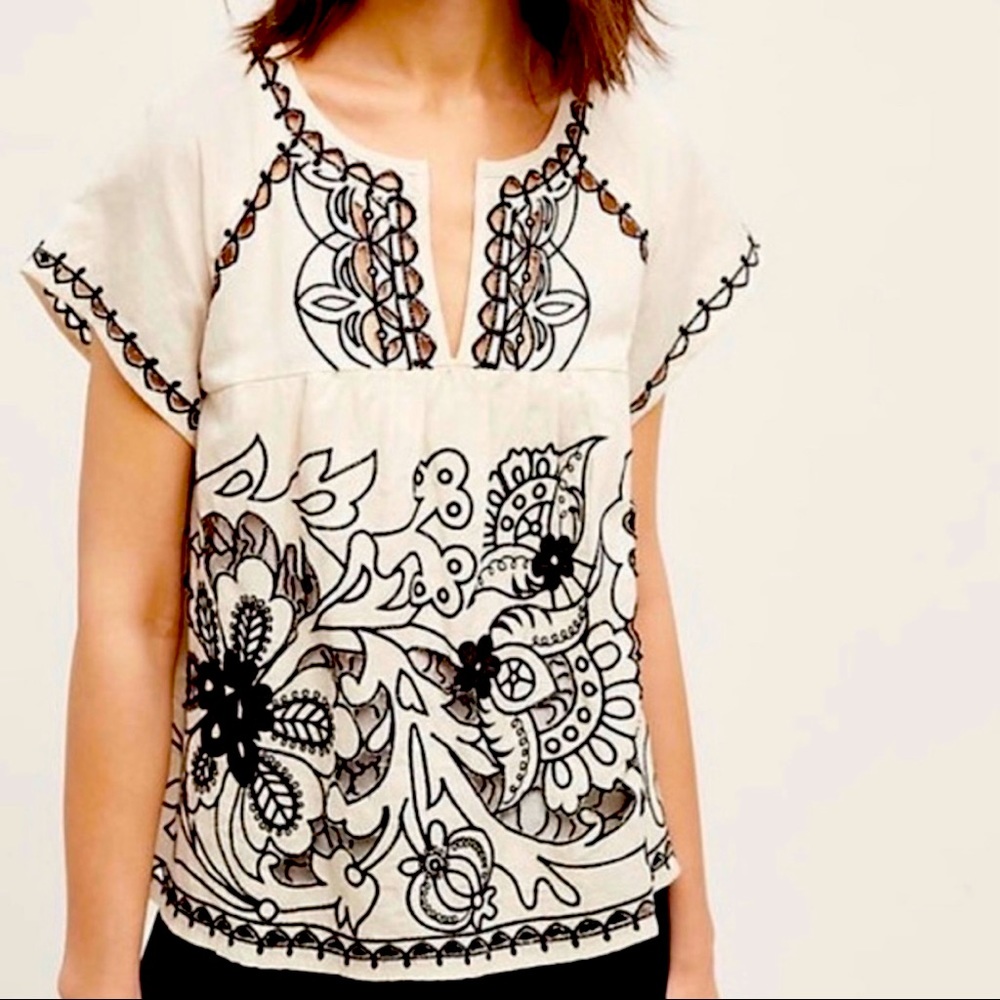 Anthropologie Vanessa Virginia Embroidered Linen Top, NWT
